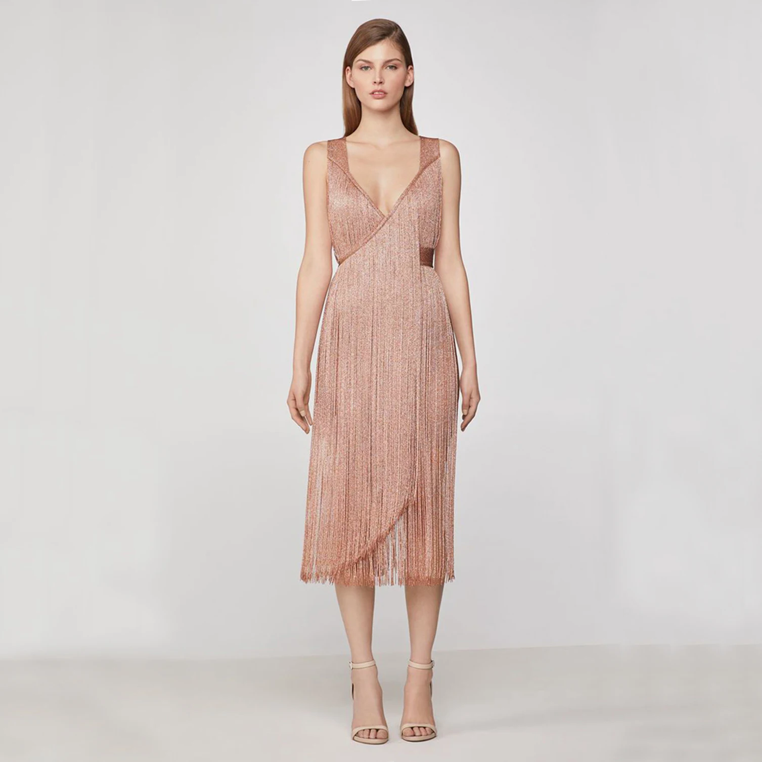 Бандажное осеннее розовое серебристое платье с кисточками для женщин Vestidos без