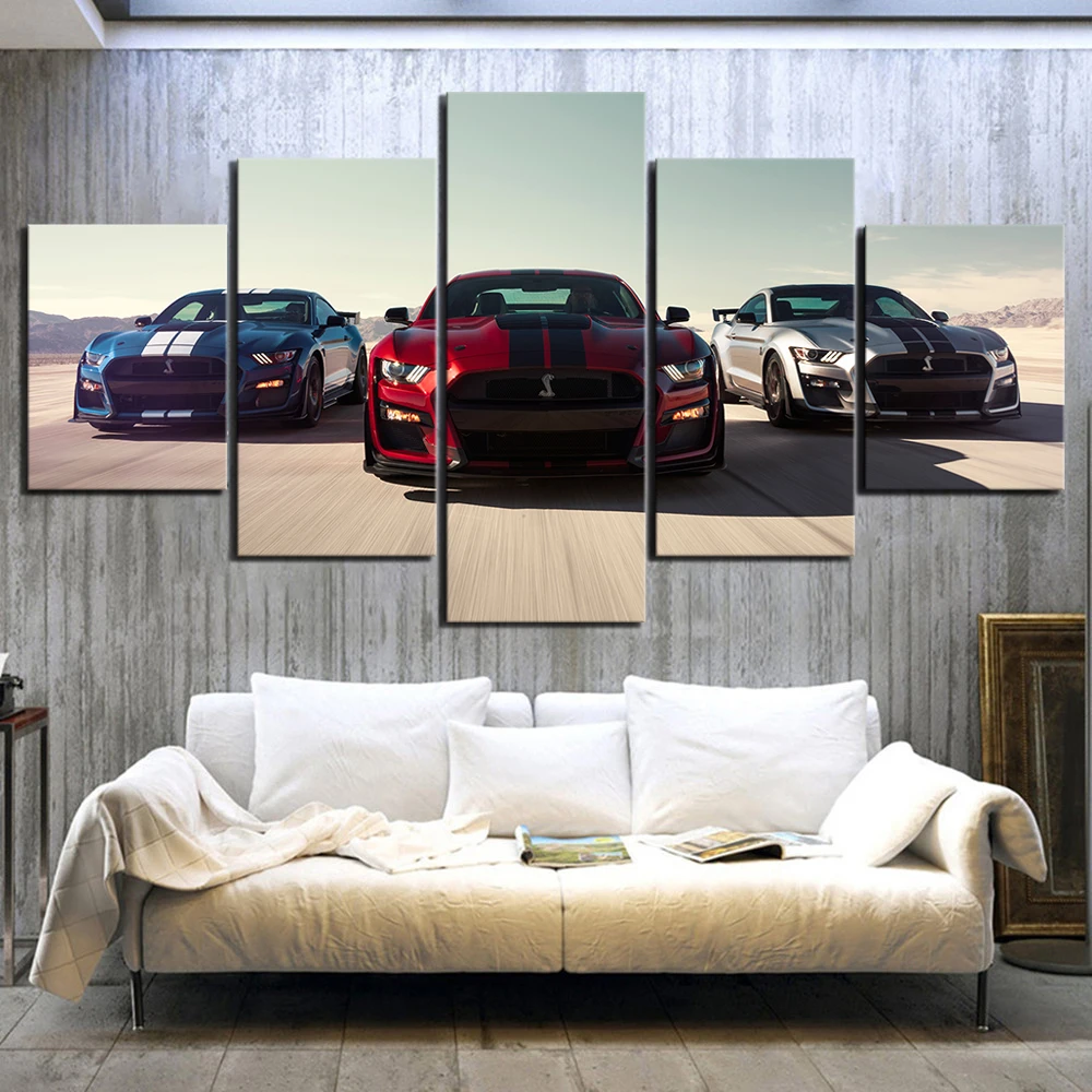 

5 Panel Luxury Cars Ford Mustang Shelby Gt500 Canvas Posters Wall Art Pictures HD Paintings Home Decor Living Room Decoration