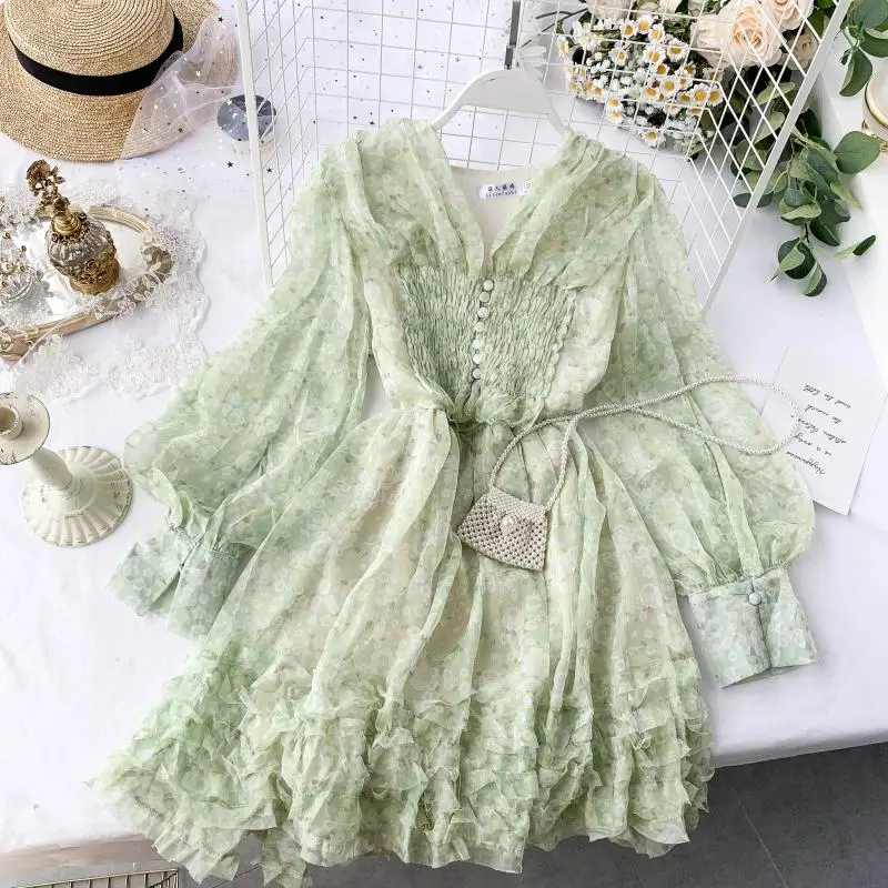 Женское шифоновое короткое платье с цветочным принтом в стиле бохо|Женские