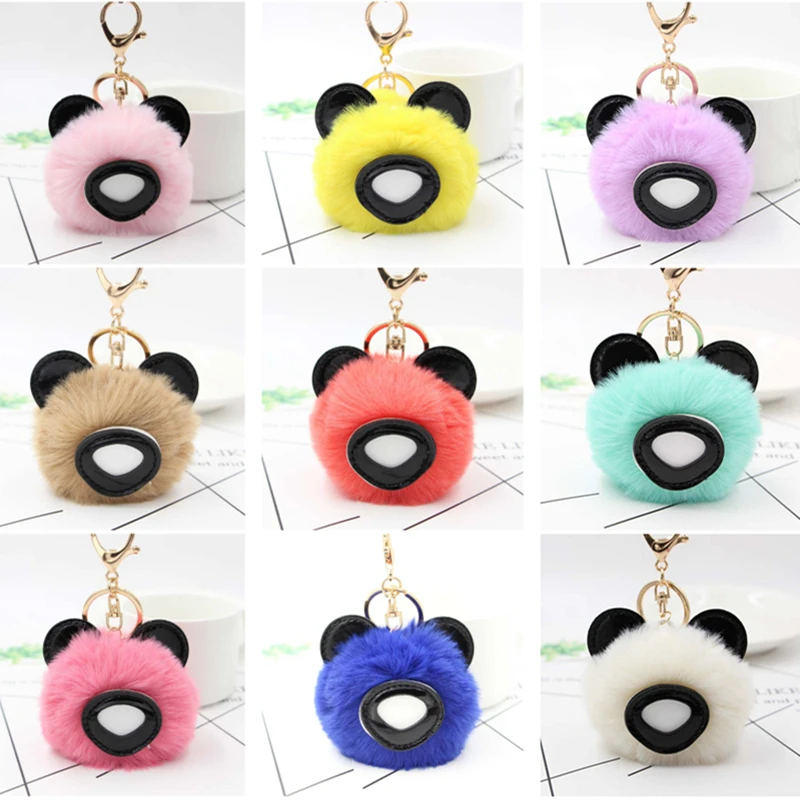 

10pcs/Lot Fluffy Faux Rabbit Fur Ball Animal Keychain Women Pompom Bear Key Chain On Bags Female Jewelry Party Gifts