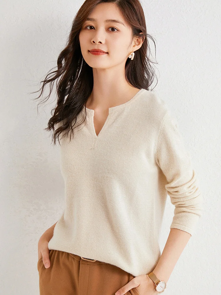 Женский джемпер из 100% тонкой шерсти пуловер с вырезом на воротнике Модный