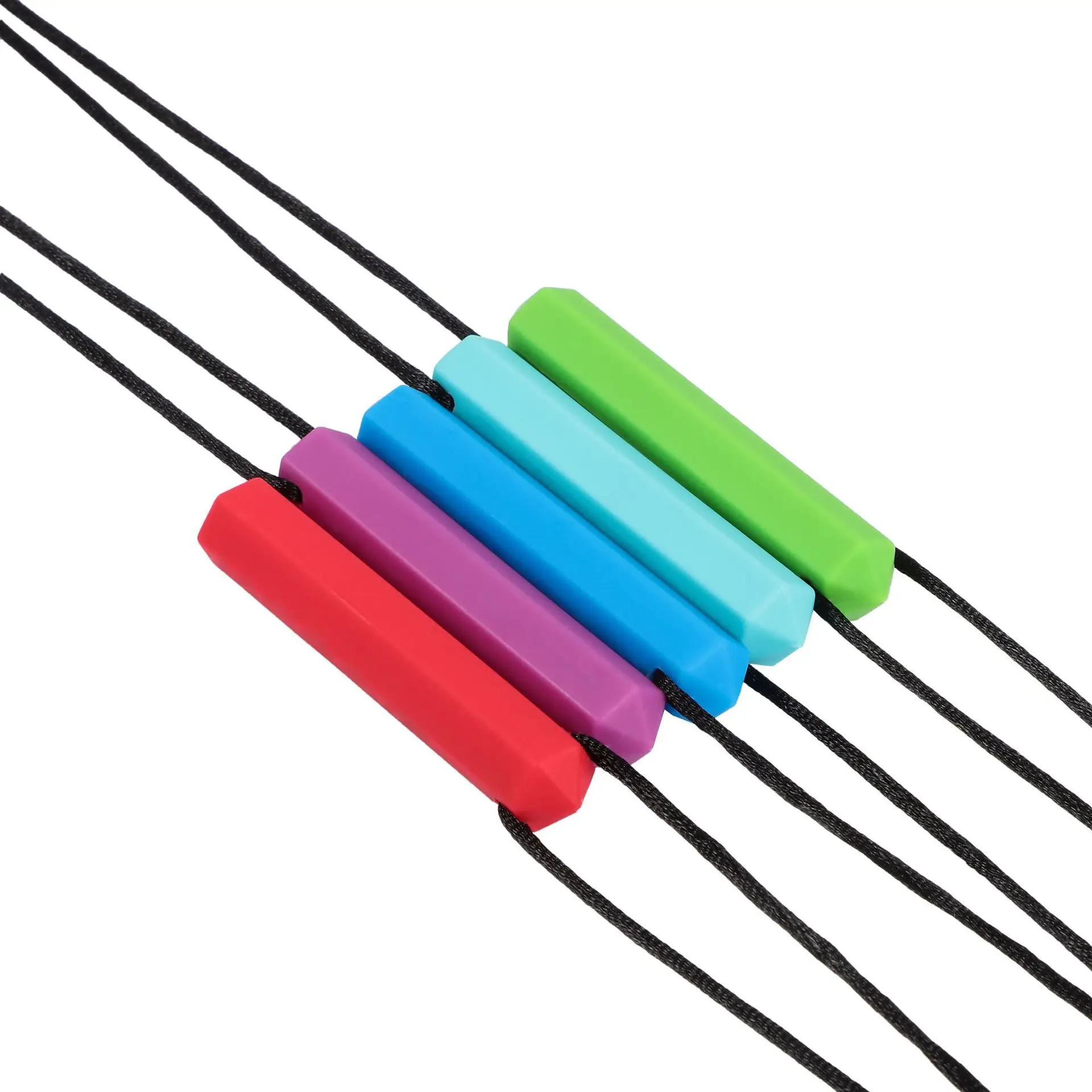 Mordedor de silicona de 5 colores para beb&eacute;, juguetes sensoriales para morder, collar, palo Molar-2