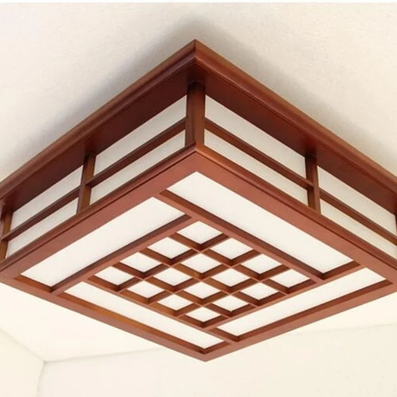 Modern LED Pendant Flush Mount Ceiling Fixtures Light Chinese Solid Wood Mahogany Finish Square Lamp Warm/White | Лампы и освещение