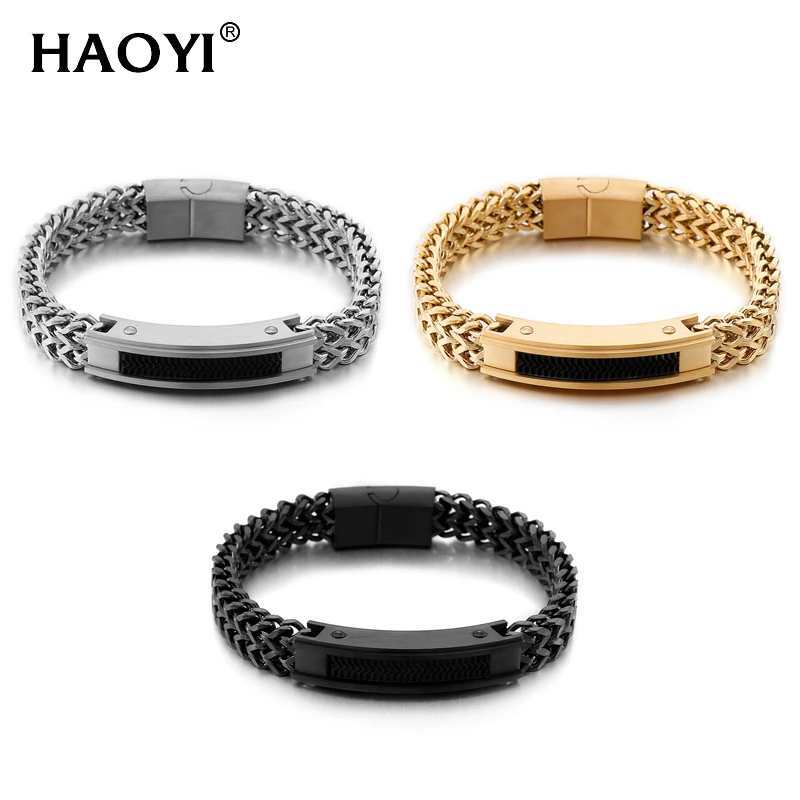 

10mm Wide Stainless Steel Bracelet Mens Wristband Black Groove Rudder Silicone Mesh Link Fashion Casual Bracelet Jewelry