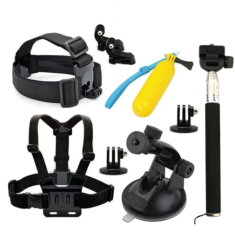 9 в 1 комплект аксессуаров Телескопический монопод + нагрудный ремень для GoPro HD Hero 3