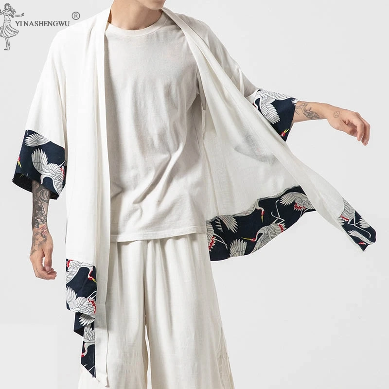 

Japanese Kimono Cardigan Men Haori Yukata Male Samurai Autumn Costume Clothing Kimono Jacket Mens Kimono Shirt Yukata Haori