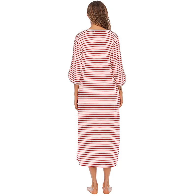 

Женская длинная Пижама Witbuy, мягкая верхняя одежда на молнии спереди, женское теплое кимоно в полоску, домашняя одежда, халат для беременных, пижамы