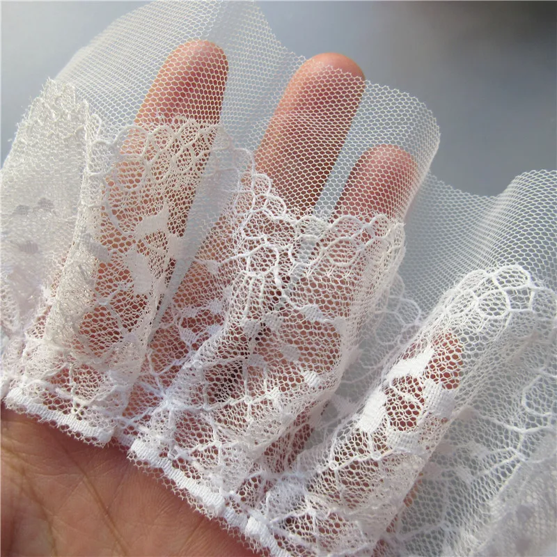 1 ярд белая мягкая 2-слойная плиссированная вуаль кружевная оборка присборенная