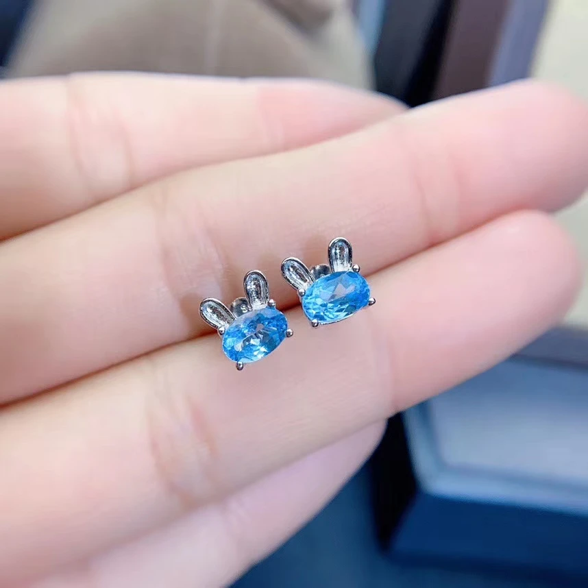 Женские серьги гвоздики с натуральным голубым топазом|Серьги-гвоздики| |