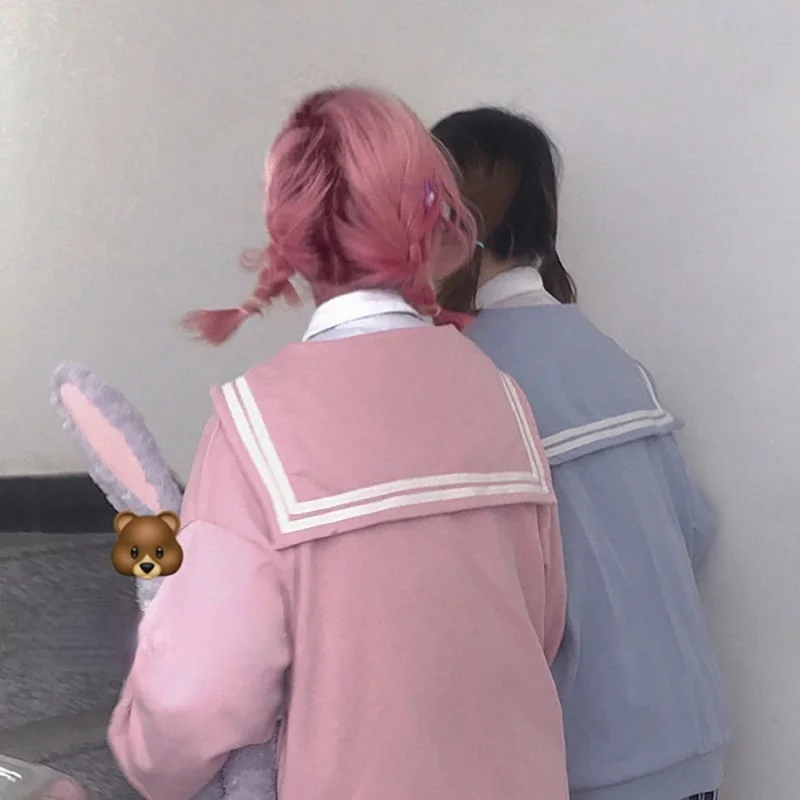 

youth Hoodie and zipper, Japanese long sleeved sailor neck sweater, beautiful youth top, pink, soft kpop, 2021 JK