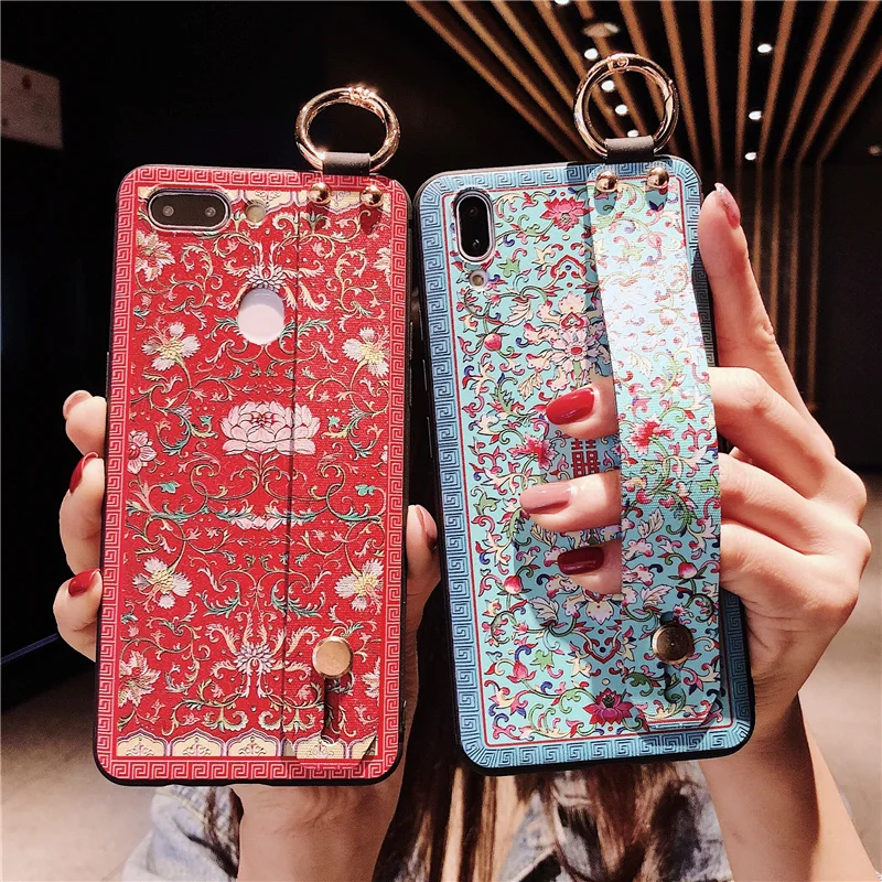 Wrist Strap Case Phone for IPhone 11pro X XR XS MAX Retro Palace Pattern Cases Iphone 11P 7 Plus 8 6S Soft Covers |