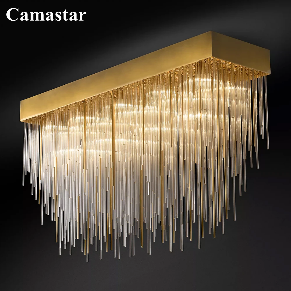 

Cascada Rectangular Flushmount Luxury Clear Glass Drop Ceiling Chandelier Modern Brass LED Ceiling Lamp Home Decor Living Room