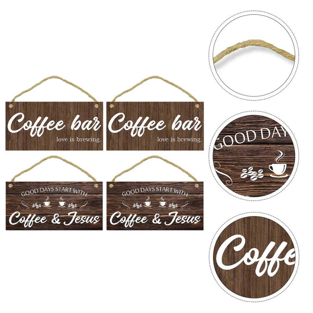 

4pcs Cafe Hanging Door Sign Wall Art Decor Garden Rustic Wooden Plaque
