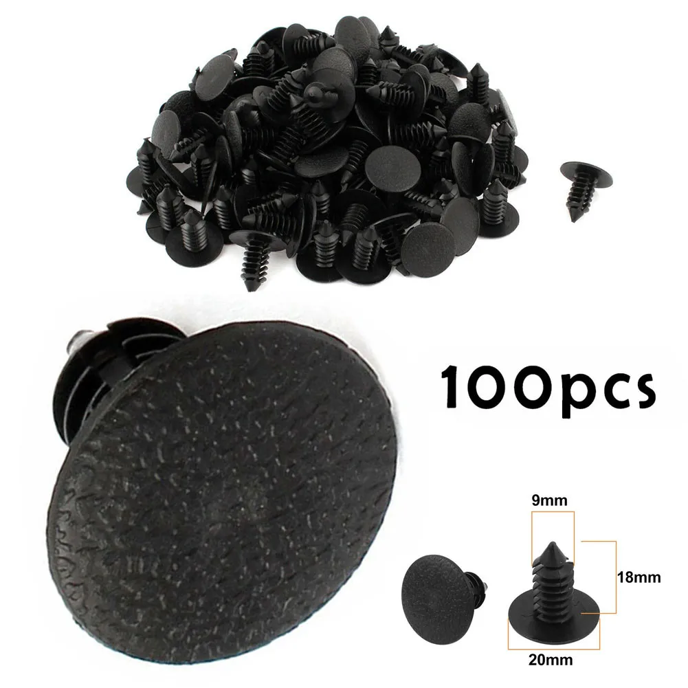 

Trim Fastener 100pcs Rivets 9mm Hole Auto Black Bumper Car Clips Decoration