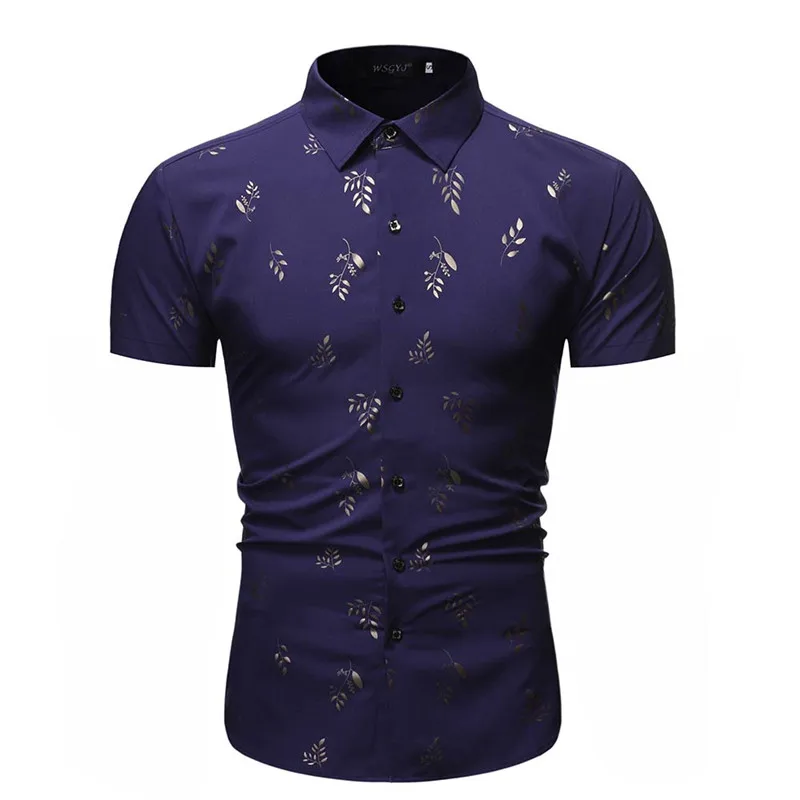 Рубашка мужская с коротким рукавом хипстерская бронзовым принтом деловая