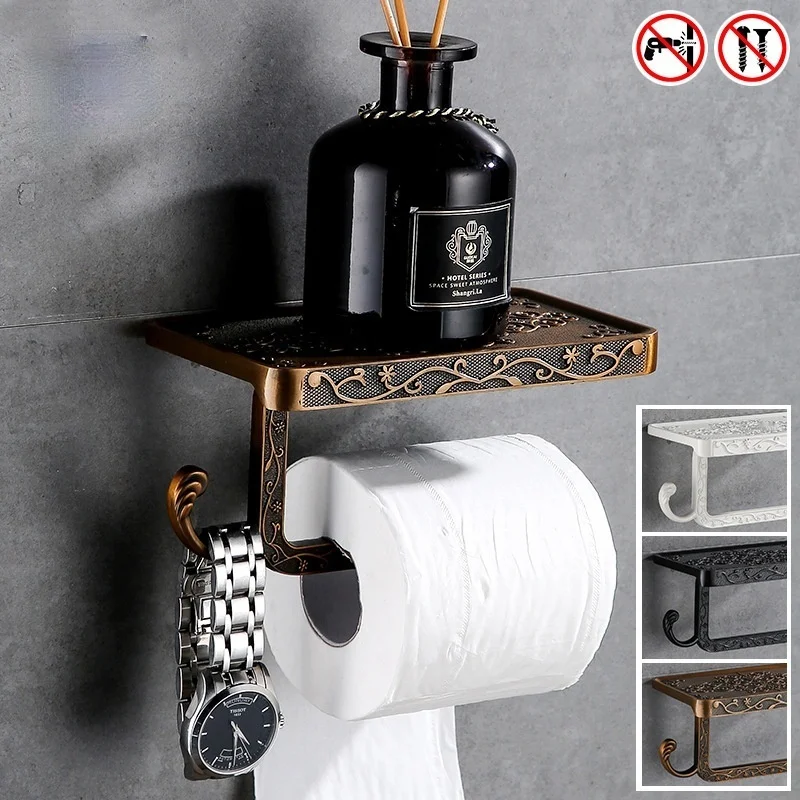 

Bathroom Space Aluminum Mobile Phone Roll Paper Rack Storage Rack European Antique Carved Mobile Phone Toilet Paper Towel Rack