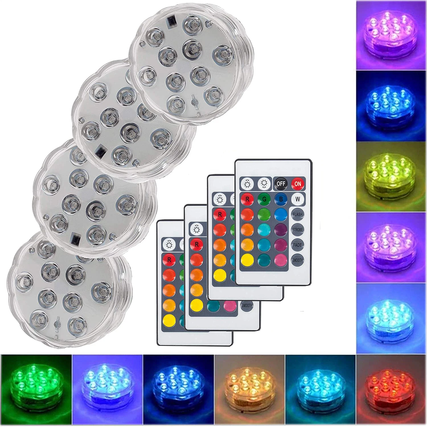 

16 Colors Submersible 10 Led Light with Remote Control for Outdoor Pond Fountain Vase Garden Swimming Pool Underwater Night Lamp