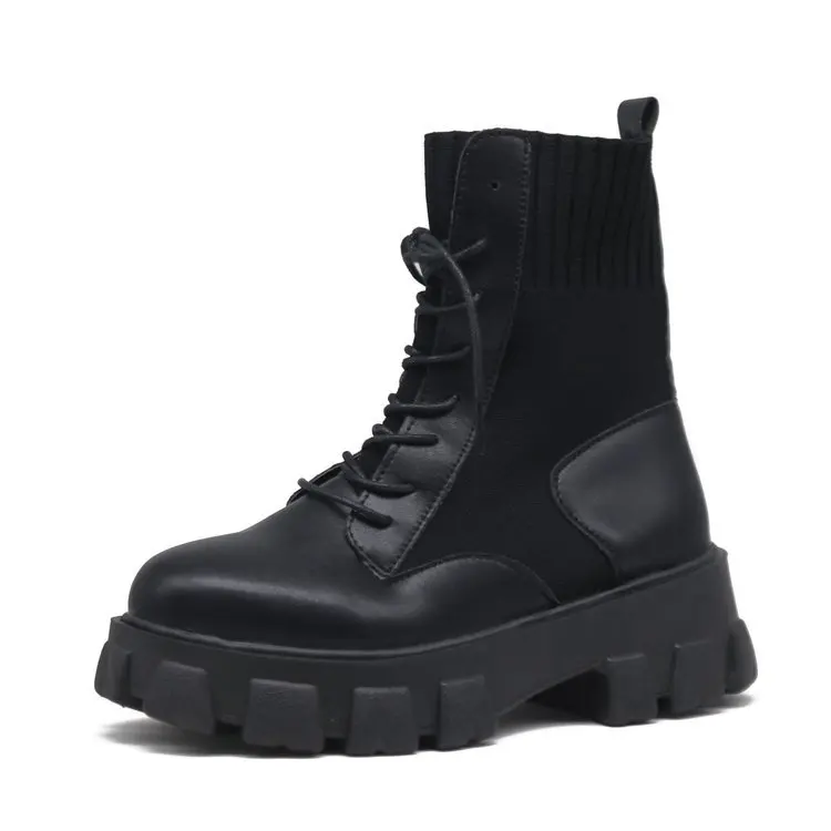 

Women Army Boots Ladies Motorcycle Boots Black Sock Shoes Ankle Boots Female Platform Non Slip Waterproof Nice Winter Kl09