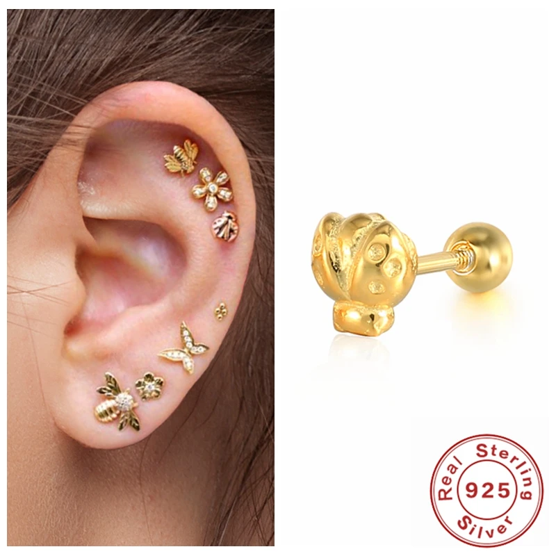 

Aide 2021 трендовые серьги 925 стерлингового серебра старинное золото "Божья коровка" витой, серьги со шпилькой, для женщин, в Корейском стиле, хор...