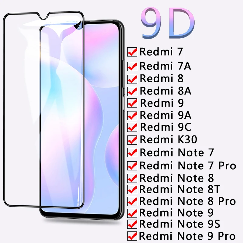 9D Screen Protective Glass On The Redmi 7 7A 8 8A 9 9A 9C K30 For  Redmi Note 7 8 8T 9 9S Pro Tempered Glas Film Case
