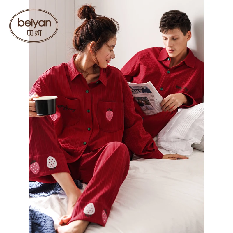 New Couple Pajamas Spring And Autumn Cotton Long Sleeve Men's Or Women's Red Colour Wedding Simple Homesuit Winter Set