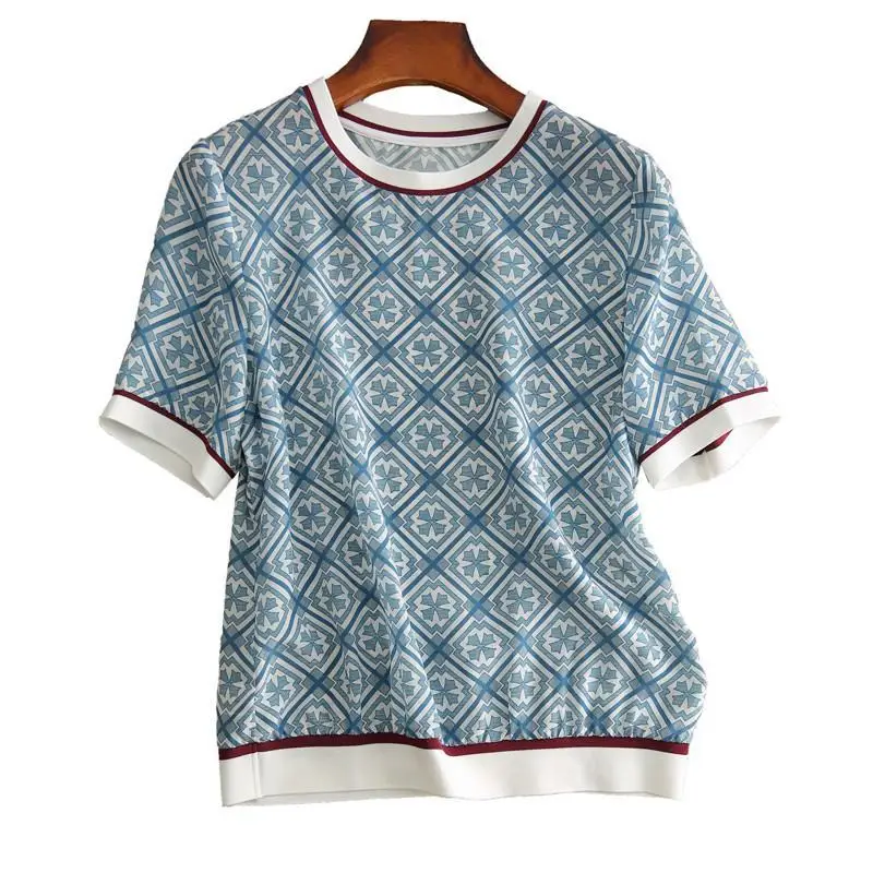 

Women's Crewneck Ice Silk Short Sleeve Knitted Shirt T-shirt Top Women