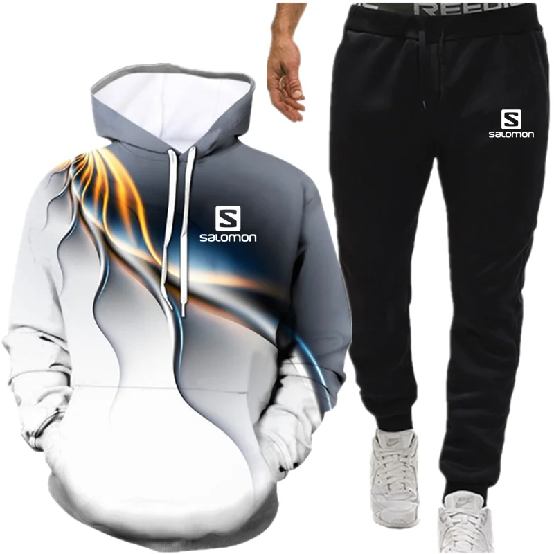 

sweatpants and hoodie set Tracksuit Men Hooded Sweatshirt+pants Pullover Hoodie Sportwear Suit Casual Men Clothes 2 Pieces Sets