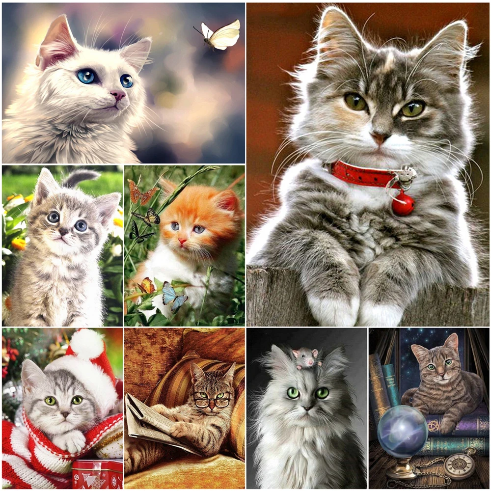 

DIY 5D Diamond Painting Animals Embroidery Cat Cross Stitch Kits Full Square Drill Mosaic Art Picture Rhinestone Home Decor Gift