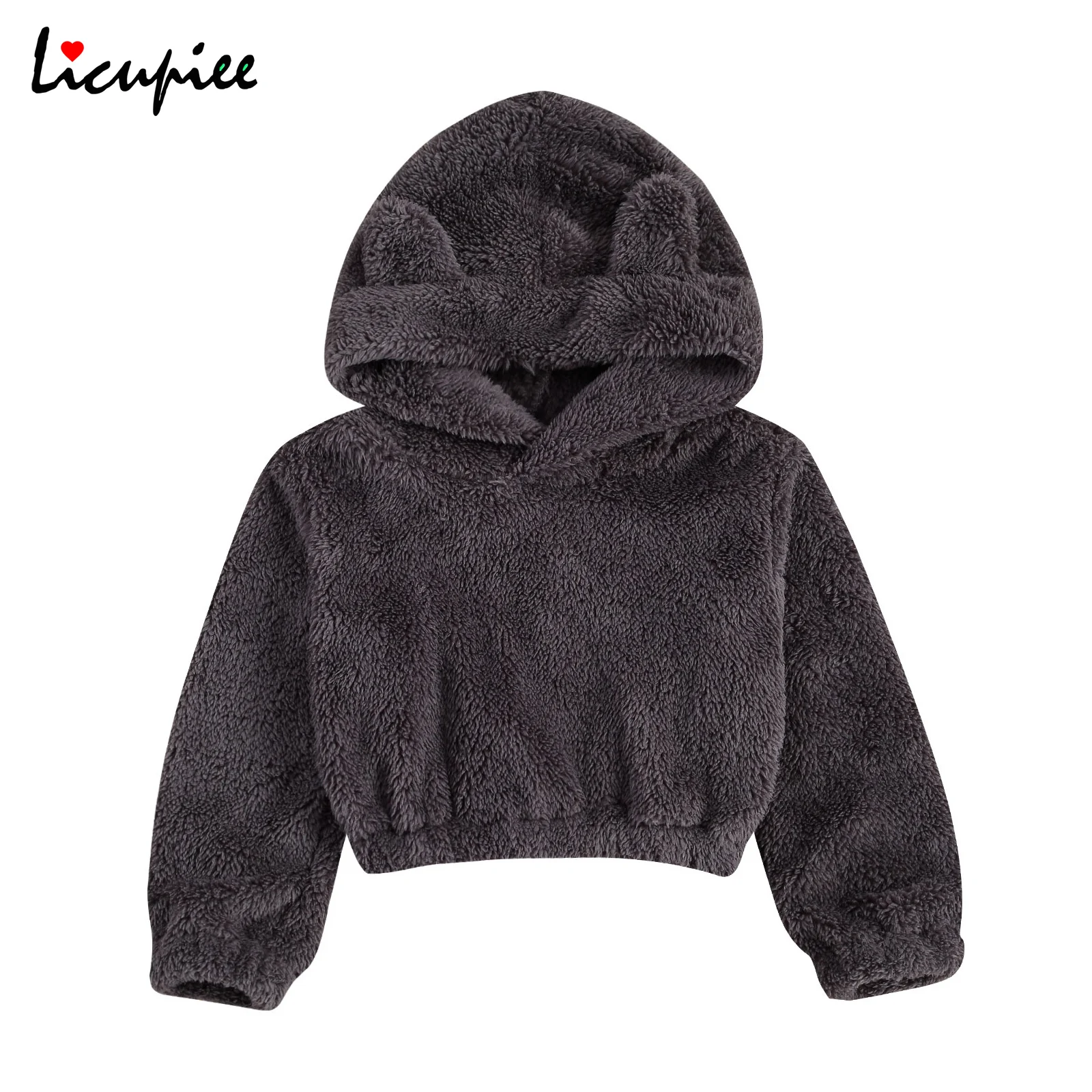 

Детская толстовка с капюшоном, осенняя верхняя одежда с V-образным вырезом, зимняя уличная Теплая Бархатная блузка с наполнителем из серого ...