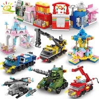 huiqibao 6in1 city fire police army engineering street view girls building blocks tank helicopter truck car bricks children toys