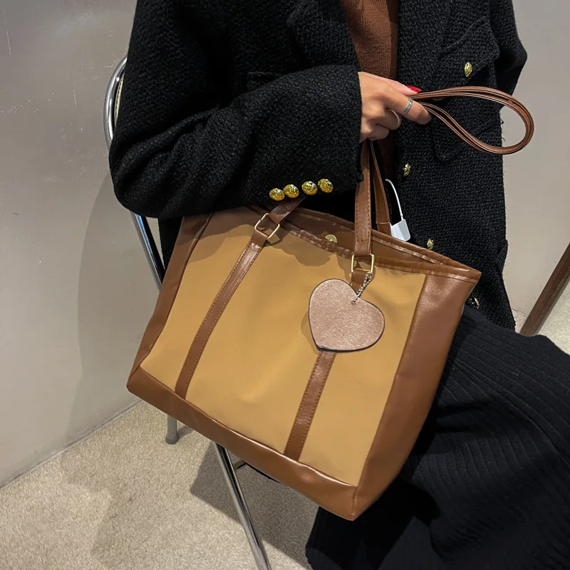 

Vintage Women's Shoulder Bag Versatile Handbags For Female 2021 Patchwork Underarm Bag with Pendant Fashion Large Capacity Tote