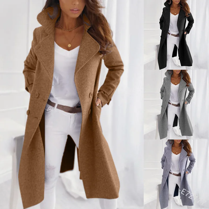 

Women's casual coat long woolen coat top