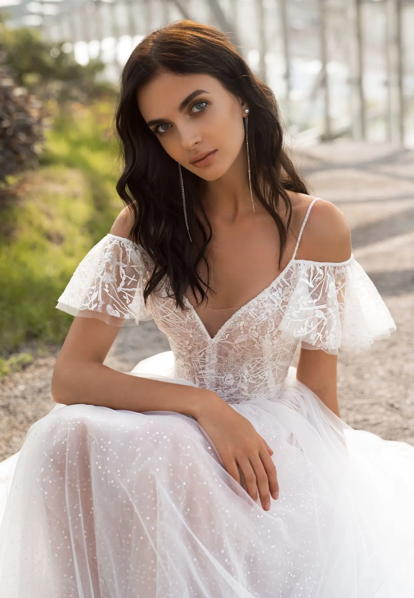 

WEPBEL Women's Elegant Solid Stitching Dress Summer V-neck Short Sleeve Mesh Lace Backless Spaghetti Strap Slash Neck Dress