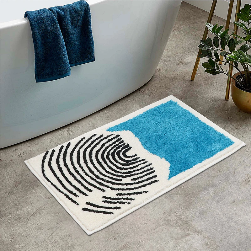 

Rectangular Fingerprint Geometric Flocking Bathroom Non-Slip Floor Mat Microfiber Household Bathroom Doorway Absorbent Carpet