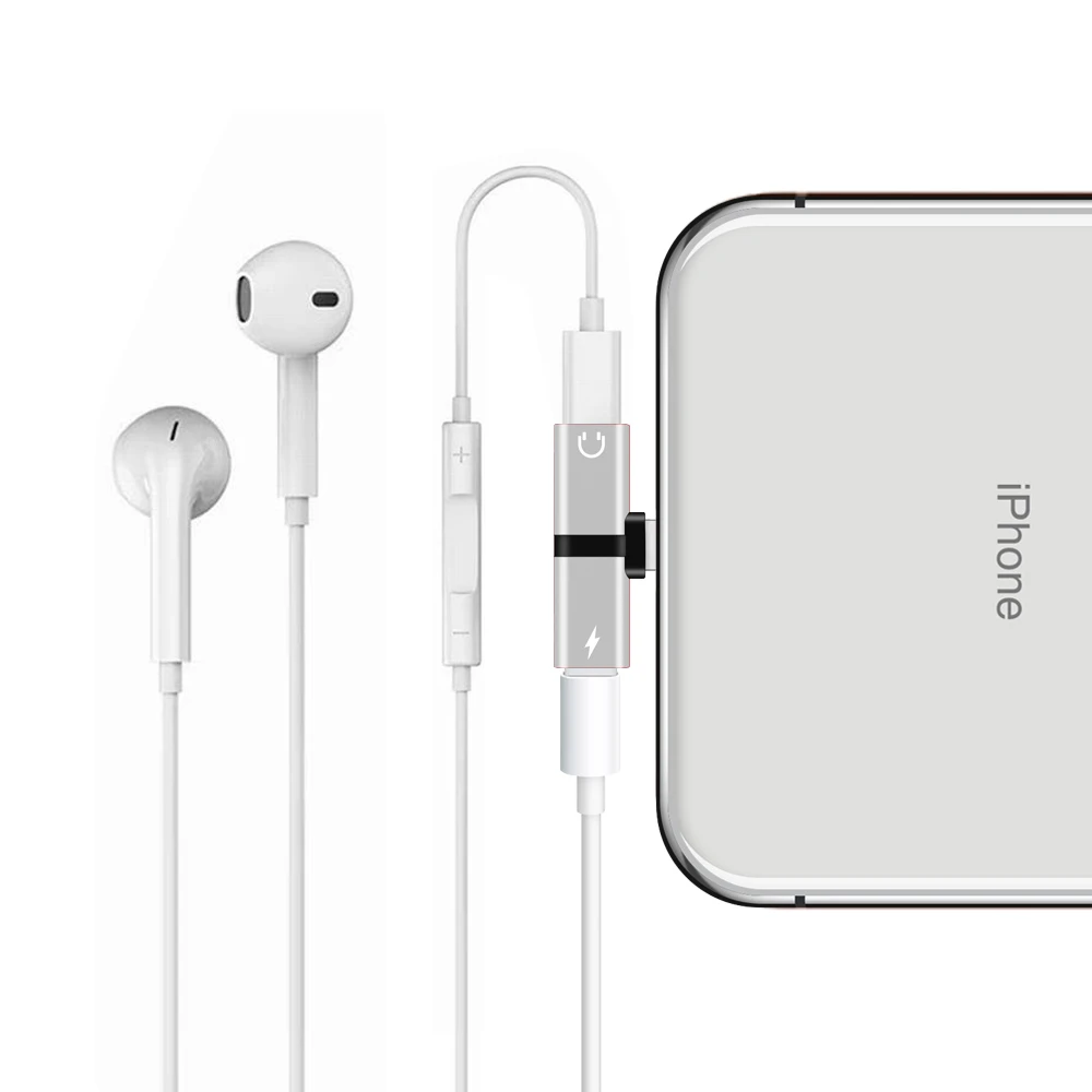 Серебристый Для Apple iPhone X 7 8 Plus XS Max XR аудио зарядка двойной адаптер сплиттер разъем для наушников AUX разъем конвертер - Цвет: Серебристый