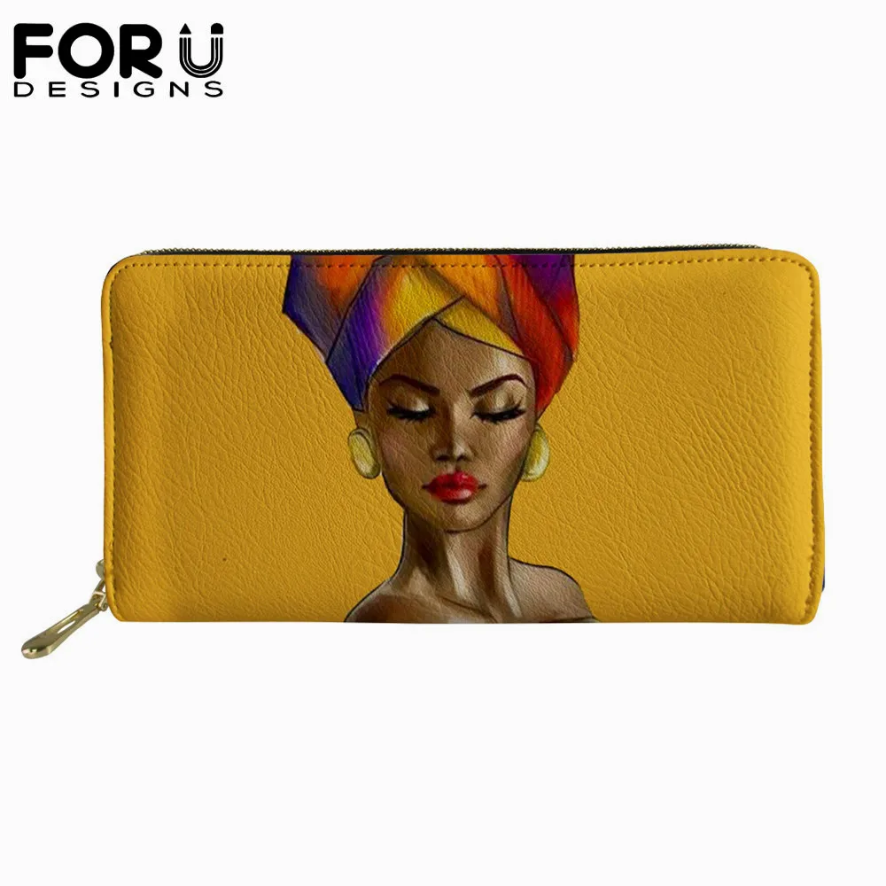 FORUDESIGNS Wallet Girls Luxury Long Leather Wallets Afro Women Printing Card Holder Cases for Female Wristband Zipper Purse | Багаж и