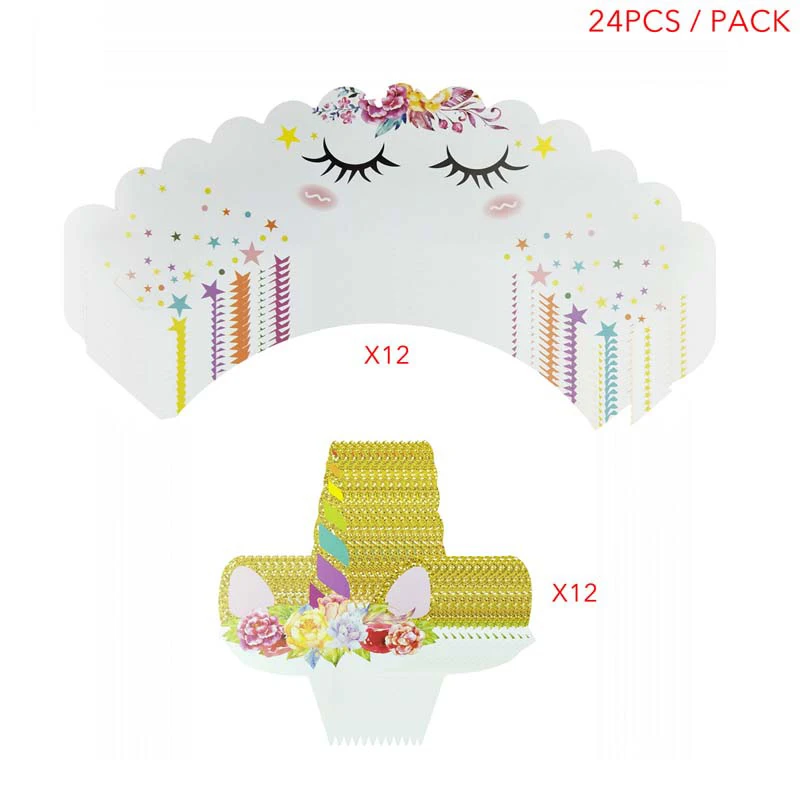 24pcs Unicorn 01 Радуга Единорог обертки для кексов торт Топпер Единорог День Рождения украшения для торта для вечеринки детский душ Единорог вечерние принадлежности - Цвет: 24pcs Unicorn 01