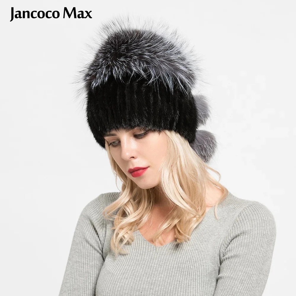 Jancoco Max Новое поступление настоящие норковые меховые шапки бини из меха черно