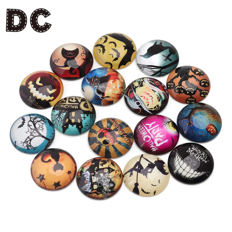 DC 20pcs/lot Happy Halloween Photo Glass Cabochon 25 20 12 10 mm Round Cabochons For Jewelry Making Findings Accessories | Украшения и