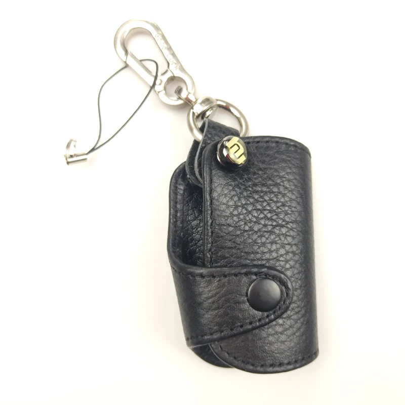 

New Leather Black Color 2 Button Remote Key Bag Case Fob Holder Chain For BMW Series