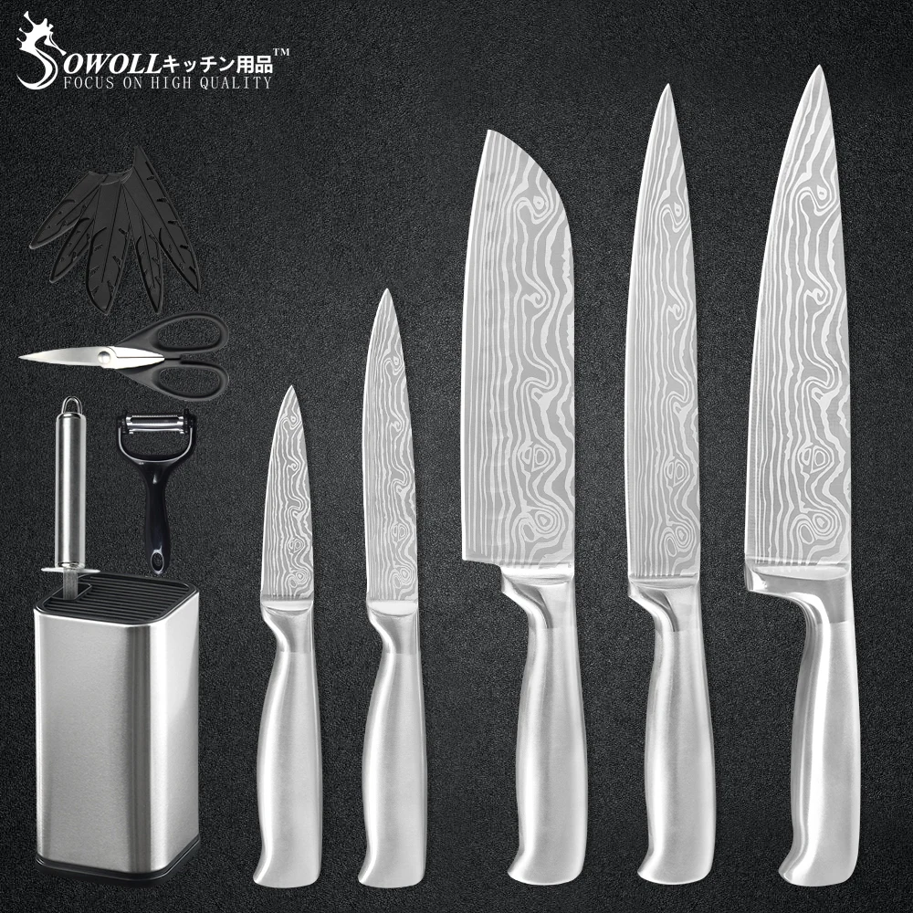 Sowoll набор кухонных ножей из нержавеющей стали 8 ''Держатель точилка бар 5 шт.