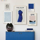 Декоративные плакаты Матисс, художественный портрет, линия, декоративные рисунки, настенная живопись, абстрактный Триптих, синий эстетический настенный плакат, набор