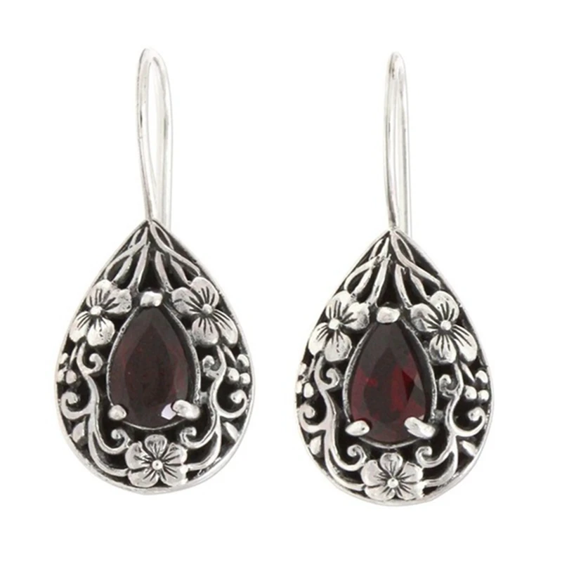 

New Red Rhinestone Wedding Ethnic Red Stone Earrings Jewelry Gifts Vintage Water Droplets Pear Shape Dangle Earrings For Women