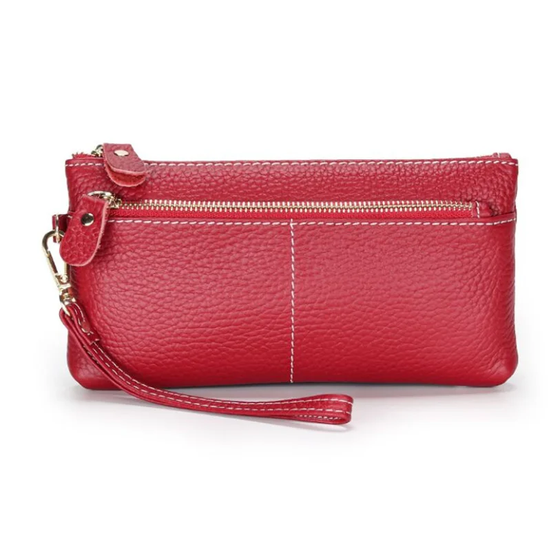 

2021 Genuine Leather Women Clutch Coin Purse Wrist Mobile Phone Bag Zippy Organizer Pouch ID Credit Card Holder