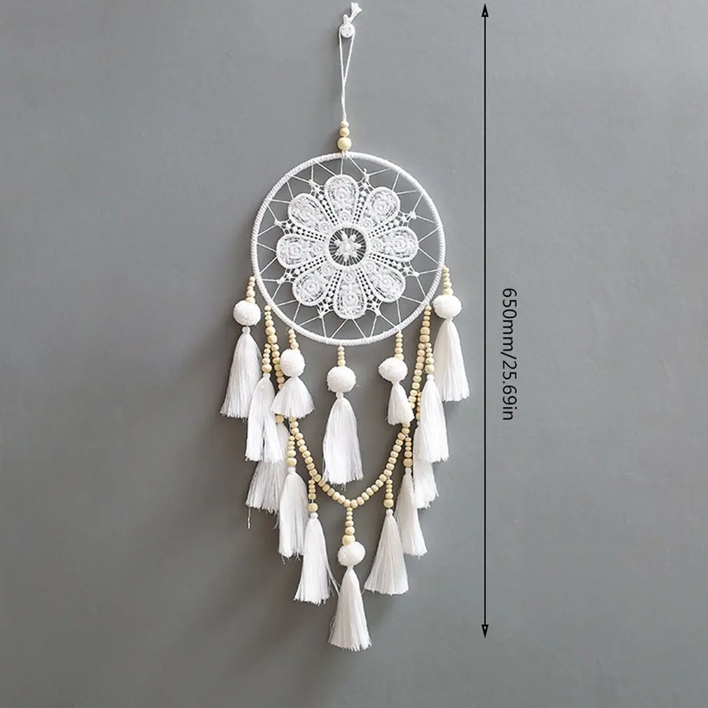 

Handmade Dream Catchers Hanging White Lace Flower Dreamcatcher Wind Chimes Indiana Feather Pendant Creative Car Decoration