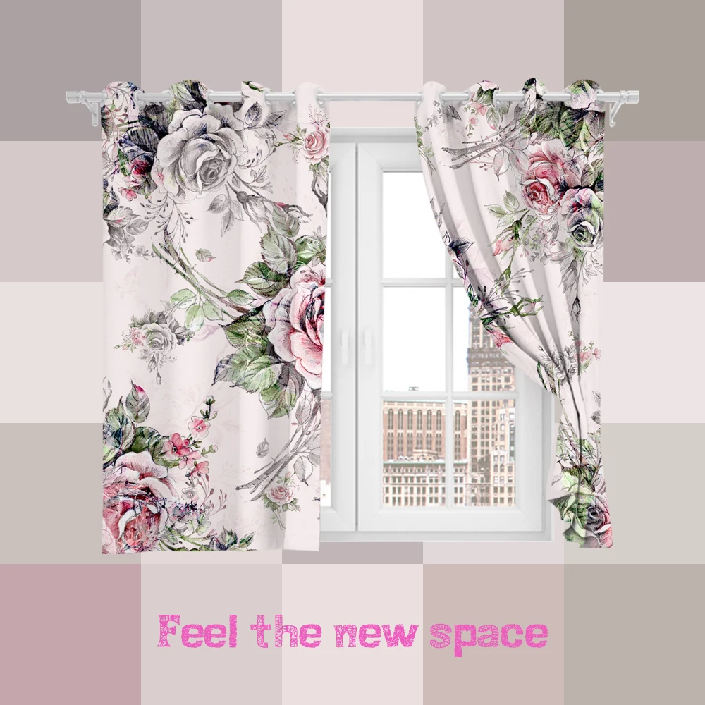 

Perforated Hook 3D Blackout Curtains Buff Flower Purple Simple Custom Full Sunscreen Windows Bedroom Living Room Decoration