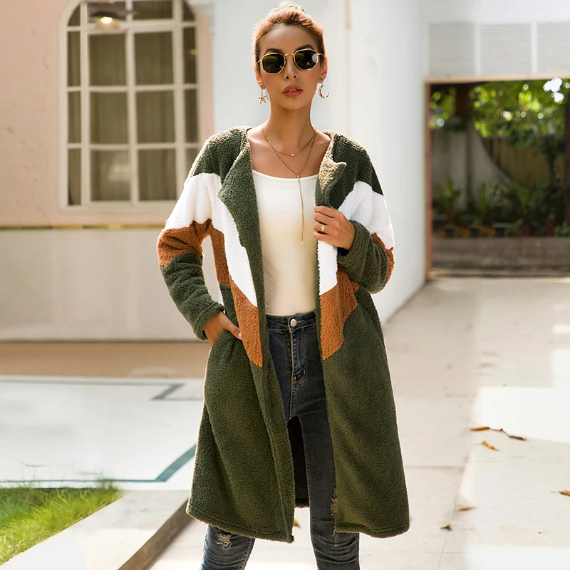 Только плюс женский зимний Кардиган шерстяное пальто мода лоскутное в полоску