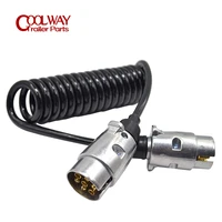 3 meters spring cable with two 7pin 12v aluminium plugs curly spiral coiled wire for trailer towing electrics metal