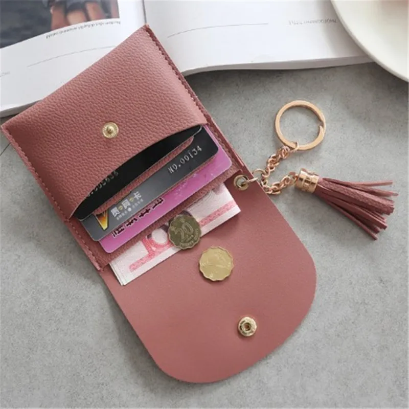 

New Student Thin Wallet Women's Simple Lightweight Buckle Metal Ring Tassel Fashion Mini Wallet