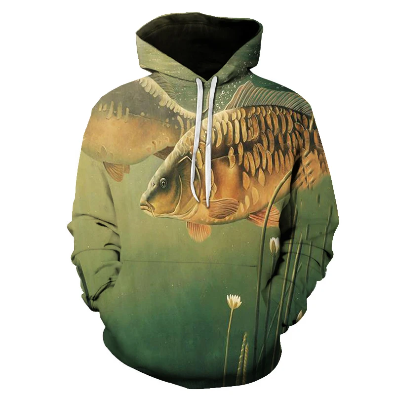 

New fashion men's sports hoodie sweatshirt 3D printing animal fish outdoor Harajuku men's essentials hoodie jacket sweater
